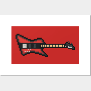 Pixel Red Bird Bass Guitar Posters and Art